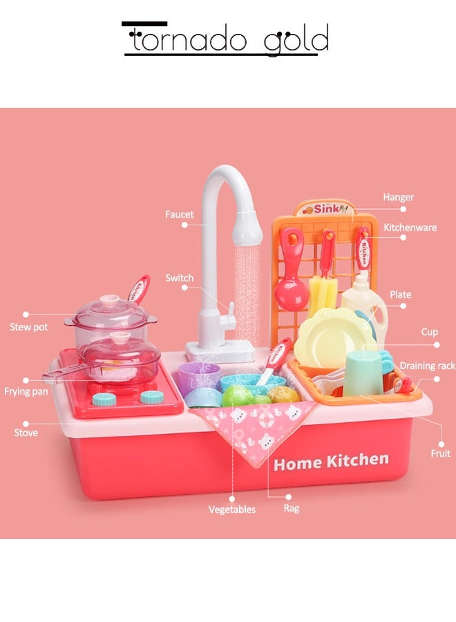 تورنيدو جولد لعبة حوض المطبخ مع لعبة غسالة الأطباق الموقد مجموعة التعليم المبكر محاكاة غسالة الأطباق التلقائي دورة المياه وظيفة الصرف الكهربائي - Image 4