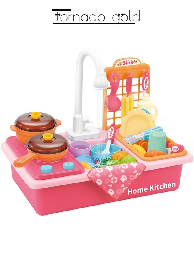تورنيدو جولد لعبة حوض المطبخ مع لعبة غسالة الأطباق الموقد مجموعة التعليم المبكر محاكاة غسالة الأطباق التلقائي دورة المياه وظيفة الصرف الكهربائي - Image 1