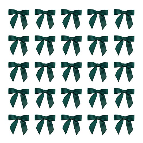 7Rainbows 50pcs Boutique 1.5" Dark Green Satin Ribbon Mini Bows for Craft Sewing Scrapbooking Wedding and Gift Wrapping - Image 1