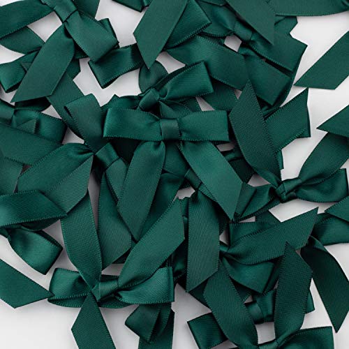 7Rainbows 50pcs Boutique 1.5" Dark Green Satin Ribbon Mini Bows for Craft Sewing Scrapbooking Wedding and Gift Wrapping - Image 3