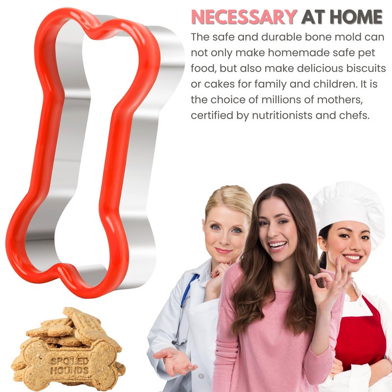 KAISHANE Bone Cookie Cutters Set  3 PCS Dog Bone Biscut Cutters Set Stainless Steel with Red Environmental PVC for DIY Baking Fondant Cake Molds Dog Treats - 3.9/3.1/2.4IN - Image 3