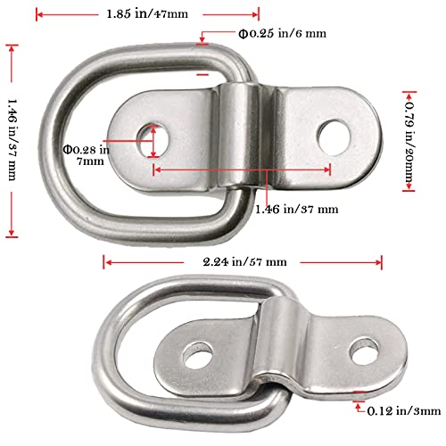 VEEBELL 24 Pack D Rings Tie Down Anchors Hooks Heavy Duty 1/4" Trailer Anchor Lashing Rings 2400 lbs for Trailer Truck Bed Cargo Bracket Enclosed Points Pickup Camper Tie Down Straps(Silver) - Image 2
