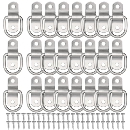 VEEBELL 24 Pack D Rings Tie Down Anchors Hooks Heavy Duty 1/4" Trailer Anchor Lashing Rings 2400 lbs for Trailer Truck Bed Cargo Bracket Enclosed Points Pickup Camper Tie Down Straps(Silver) - Image 1