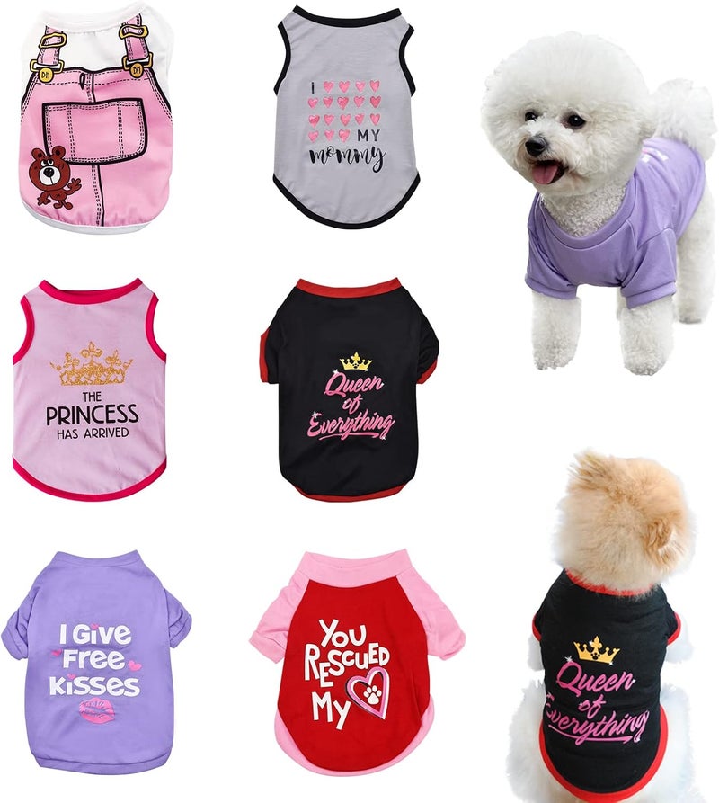 KATOLK 6 Pack Dog Clothes for Small Dogs, Soft and Breathable Puppy Kitten Dog Shirts with Letters for Pet Cats, Summer Dogs T-Shirt Apparel Sleeveless Vests for Chihuahua Yorkies (L) - Image 1