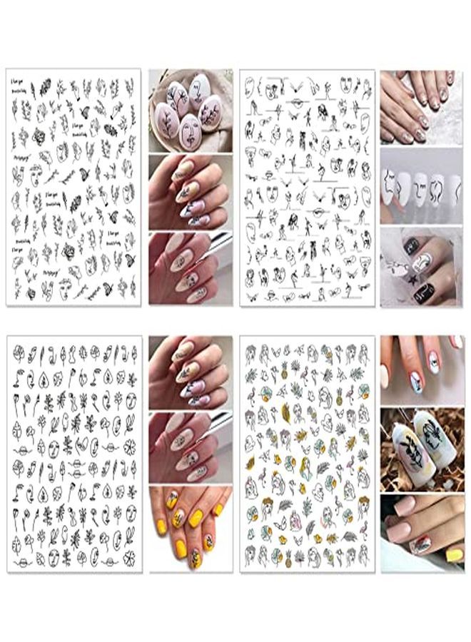 TailaiMei 12 Sheets Abstract Nail Art Stickers Modern Minimalist Art Graffiti Nail Decals SelfAdhesive Lady Face Simple Design Impress Color Nail Decoration For Women - Image 2