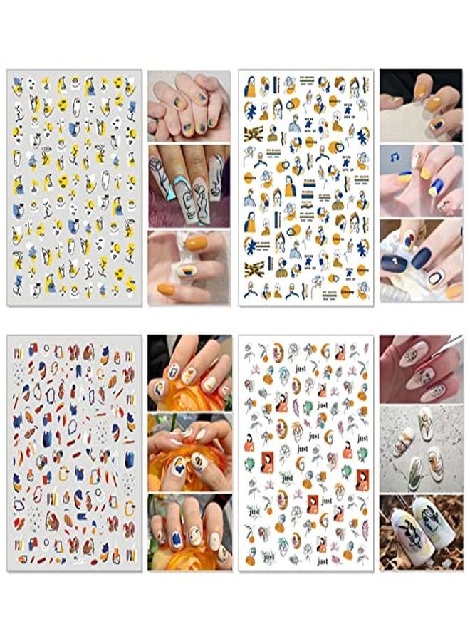 TailaiMei 12 Sheets Abstract Nail Art Stickers Modern Minimalist Art Graffiti Nail Decals SelfAdhesive Lady Face Simple Design Impress Color Nail Decoration For Women - Image 4