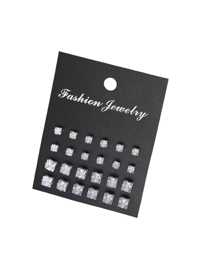 Huitich Elegant 12 Pcs Crystal Stud Earring Set  - Image 1