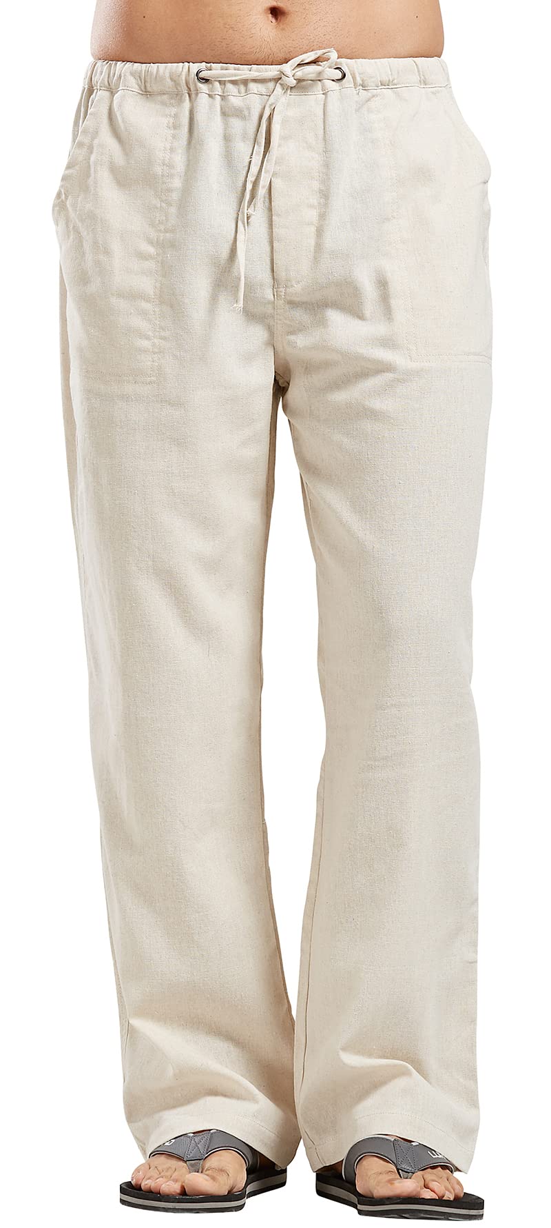 utcoco Qiuse Mens Casual Loose Fit StraightLegs Stretchy Waist Beach Pants Large Beige