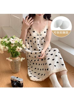 Summer Princess Style Fringed Chest Pad Womens Nightgown High-end Feelsweet Thin Homewear V-neck Sleeveless Sleep Dress 950 black love-tassel skirt