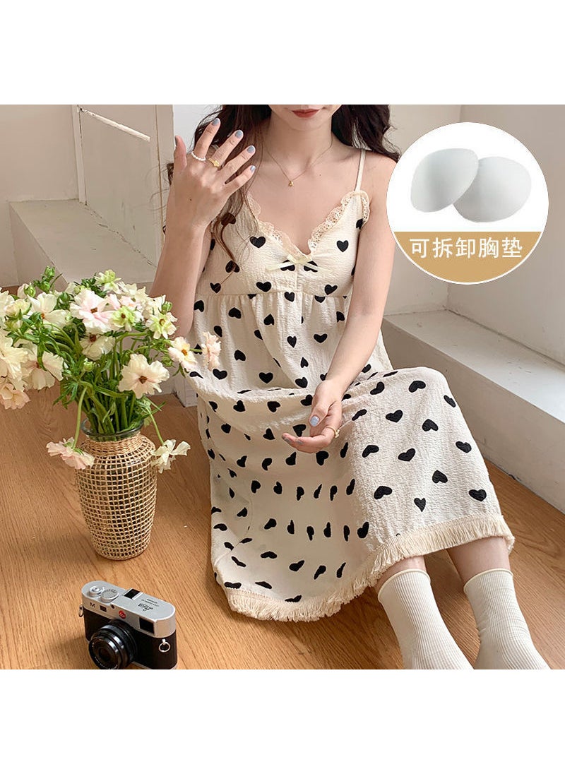 Generic - Summer Princess Style Fringed Chest Pad Womens Nightgown High-end Feelsweet Thin Homewear V-neck Sleeveless Sleep Dress 950 black love-tassel skirt - Image 1