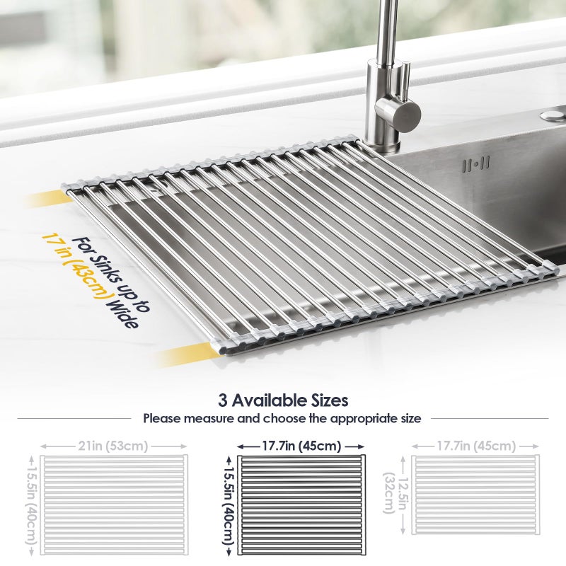 Tomorotec Stainless Steel Roll-Up Dish Drying Rack Marble Color Silicone Edges, Foldable Kitchen Rack Heat Resistant Trivet Supports up to 70 lbs, Food Safe for Dishes, Cookware & More - Image 4
