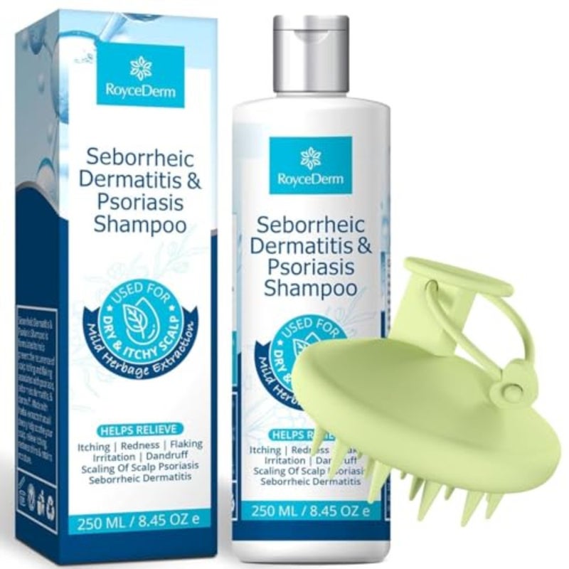 Roycederm Seborrheic Dermatitis and Psoriasis with Scalp Massager Brush Scalp Cleansing and Comfort Care Set for Dry, Itchy, Flaky Scalp, Dandruff and Buildup Support - Image 1