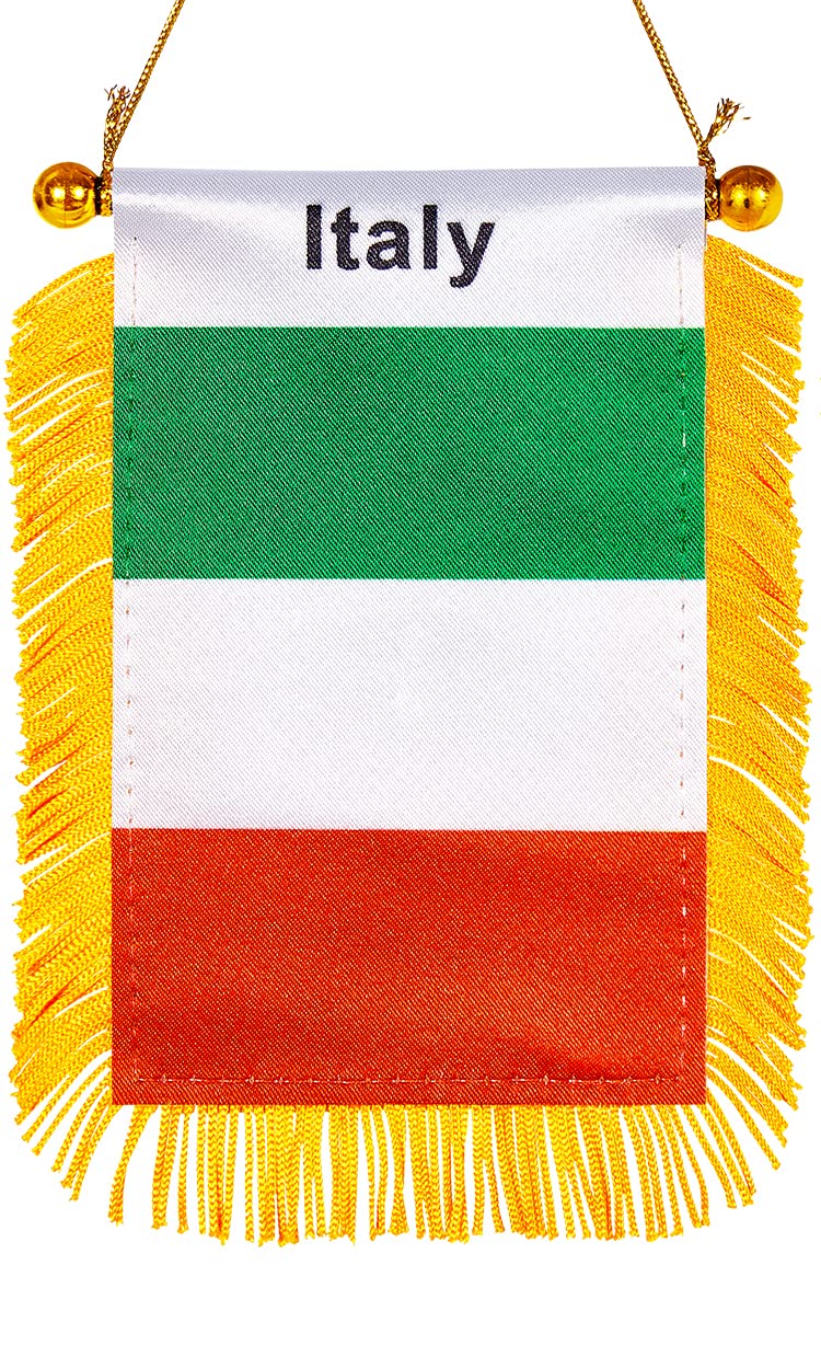 WXTWK 3 X 5 Inch Italy Flag Italian Window Hanging Flag Small Mini Car Flags Banners Rearview Mirror Decoration With Suction Cup Golden Fringy Banner - Image 1
