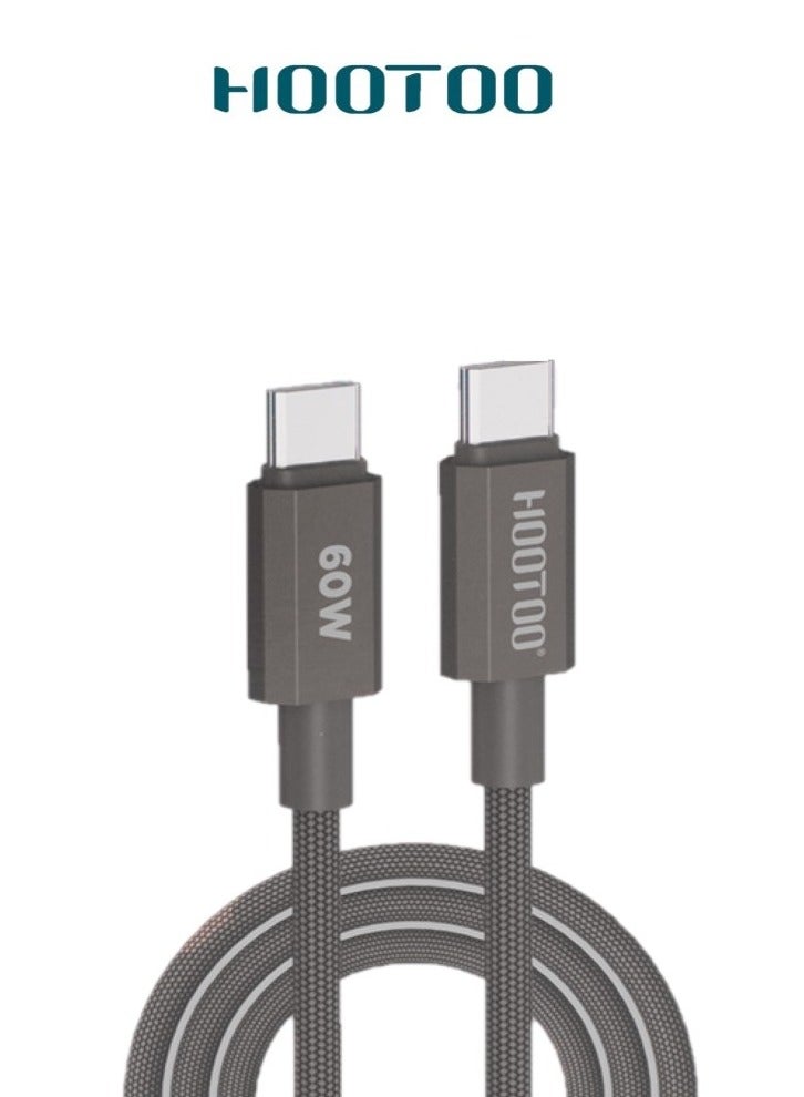 HooToo HOOTOO HT-130 Type-C to Type-C Charging and Data Cable – Durable Braided Nylon Cable in Elegant Brown Color, Supports Fast Charging up to 60W and Data Transfer Speeds up to 480Mbps, Compatible with All Type-C Devices Including Android Phones, New iPhones, and Laptops  - Image 1