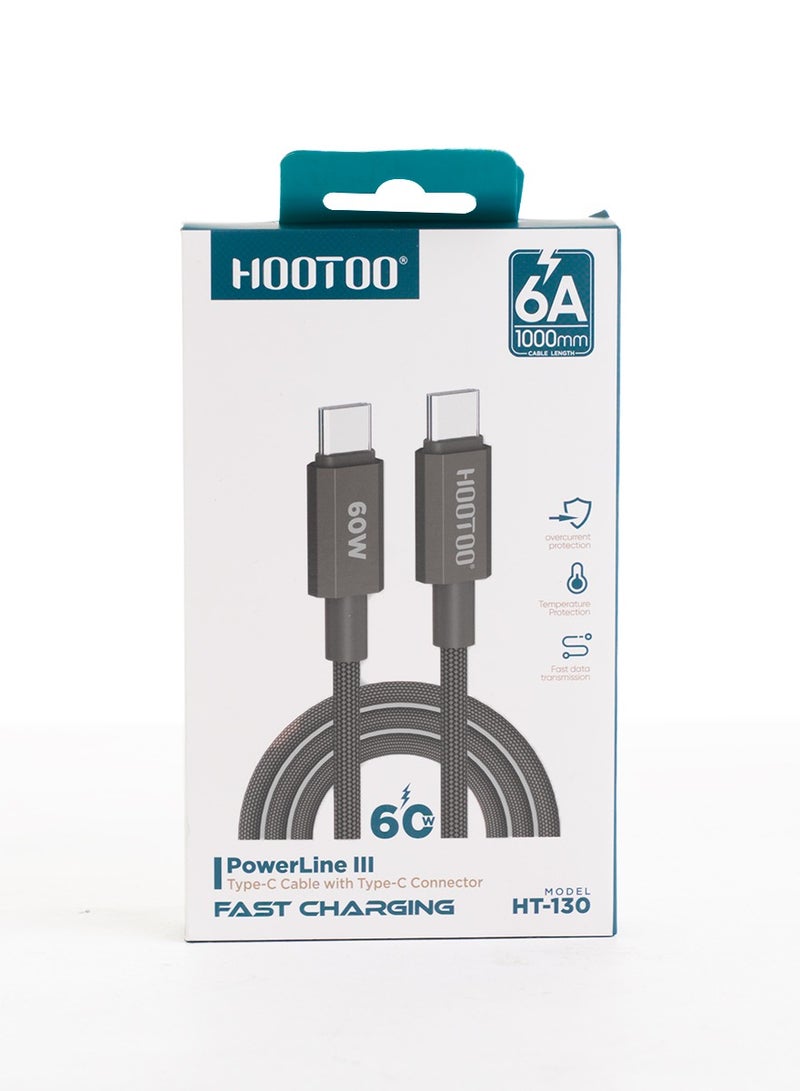 HooToo HOOTOO HT-130 Type-C to Type-C Charging and Data Cable – Durable Braided Nylon Cable in Elegant Brown Color, Supports Fast Charging up to 60W and Data Transfer Speeds up to 480Mbps, Compatible with All Type-C Devices Including Android Phones, New iPhones, and Laptops  - Image 2