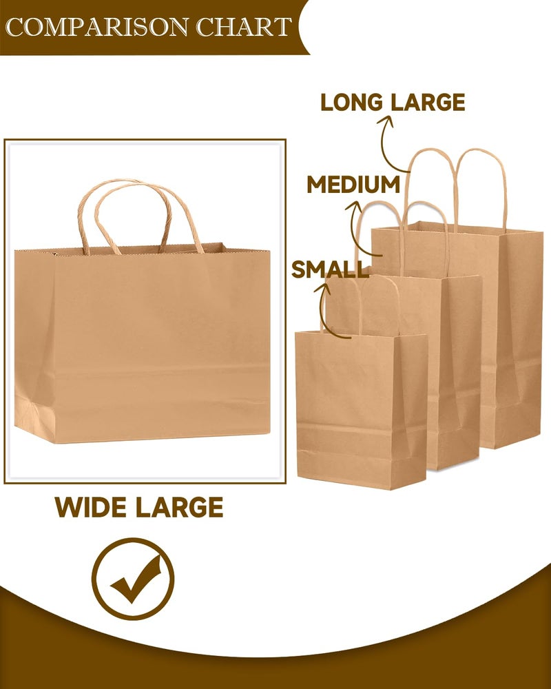 qiqee 50-Packs Brown Paper Gift Bags with Handles Bulk 12.6"x4.3"x10" Wide Large Size Party Favor Bags Multiple Uses - Image 4
