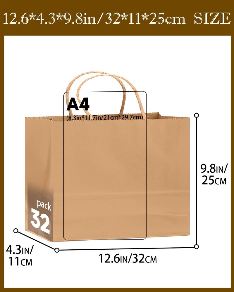 qiqee 50-Packs Brown Paper Gift Bags with Handles Bulk 12.6"x4.3"x10" Wide Large Size Party Favor Bags Multiple Uses - Image 3