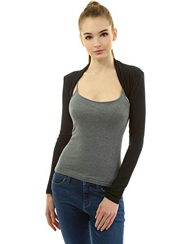 AmélieBoutik Women Long Sleeve Bolero Shrug Cropped Open Front Cardigan Jacket(Black X-Small) - Image 1