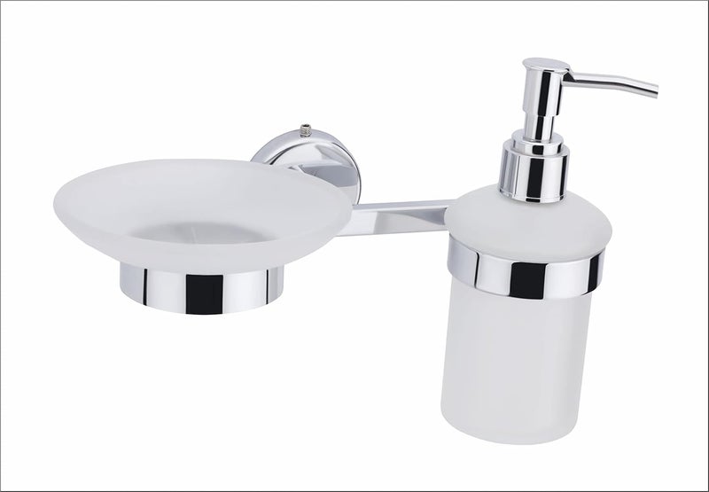 KANJAL Liquid soap Dispenser with soap case Holder for washbasin Liquid Dispenser and saop Dish for Bathroom soap Holders dispensers 29304 Stainless SteelChrome FinishFrosted Glass - Image 4
