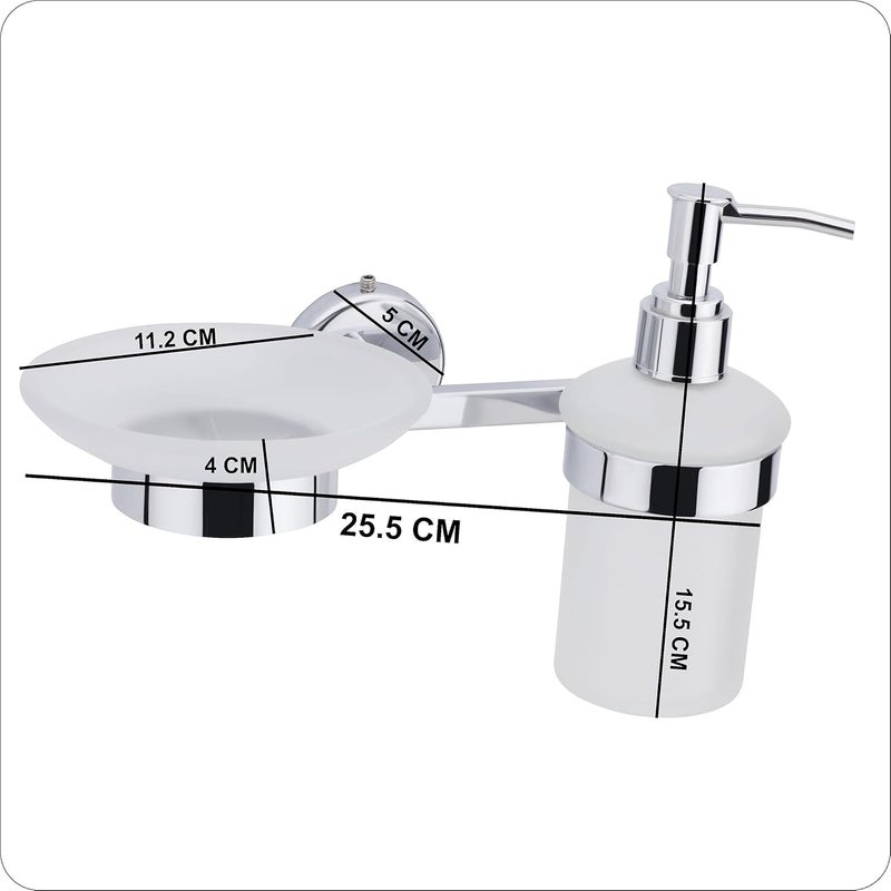 KANJAL Liquid soap Dispenser with soap case Holder for washbasin Liquid Dispenser and saop Dish for Bathroom soap Holders dispensers 29304 Stainless SteelChrome FinishFrosted Glass - Image 3