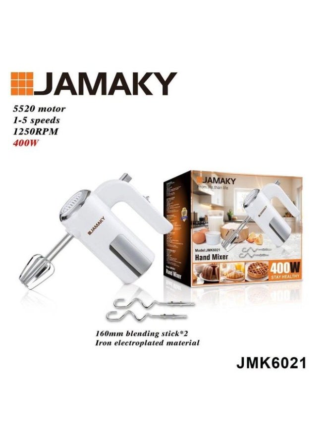Jamaky Electric Hand Mixer with 5-Speed Control & 2 Blending Sticks - Portable Egg Beater & Cake Dough Mixer, Model JMK6021