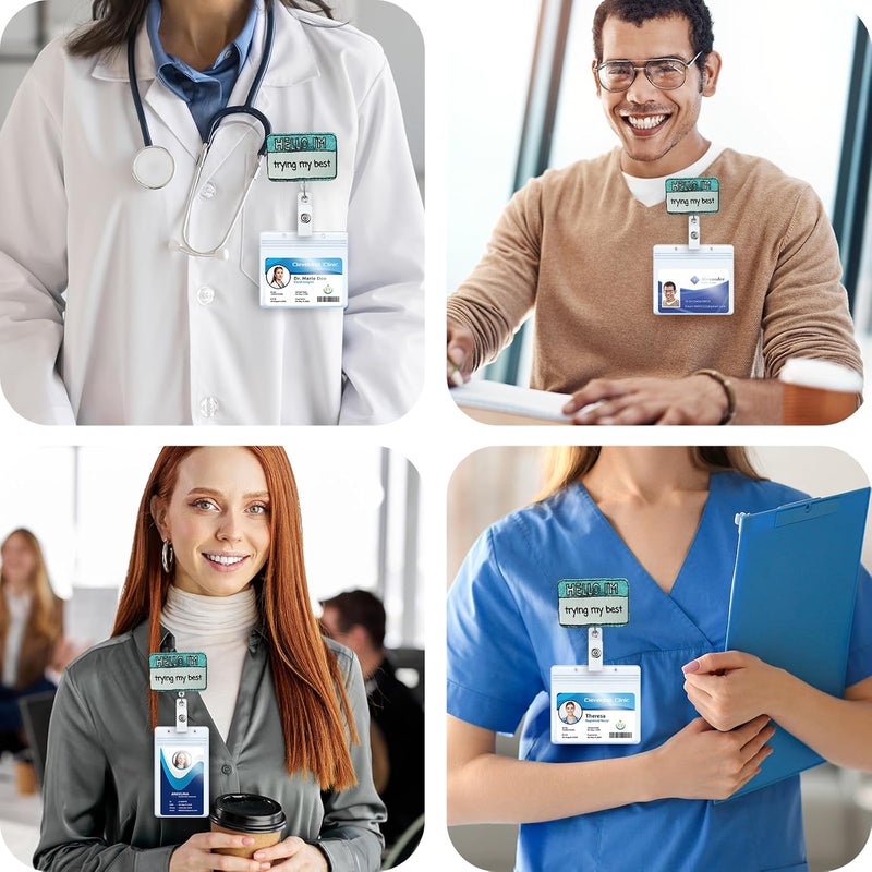 بكرة شارة مضحكة "مرحبًا، أنا أبذل قصارى جهدي"، حامل شارة هوية قابل للسحب لطيف، مشبك شارة العمل لبطاقة الاسم لوحدة العناية المركزة ICU NICU RN LPN CNA MA ER ممرضة مناوبة ليلية طالب تمريض طبيب معلم، هدايا للممرضين - Image 3