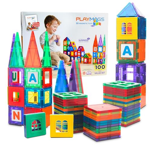 Playmags Magnetic Tiles for Kids – 100pcs Magnet Building Set for Toddlers Ages 1-5 | Stem Montessori Toy for 2 3 4 Year Old Boys & Girls | Toys for Toddlers, Preschool & Middle School Children - Image 3