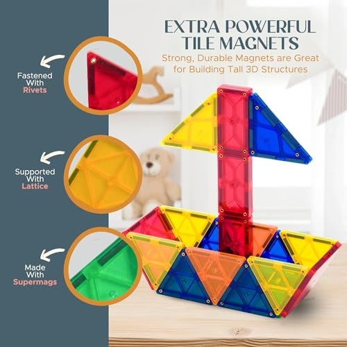 Playmags Magnetic Tiles for Kids – 100pcs Magnet Building Set for Toddlers Ages 1-5 | Stem Montessori Toy for 2 3 4 Year Old Boys & Girls | Toys for Toddlers, Preschool & Middle School Children - Image 5
