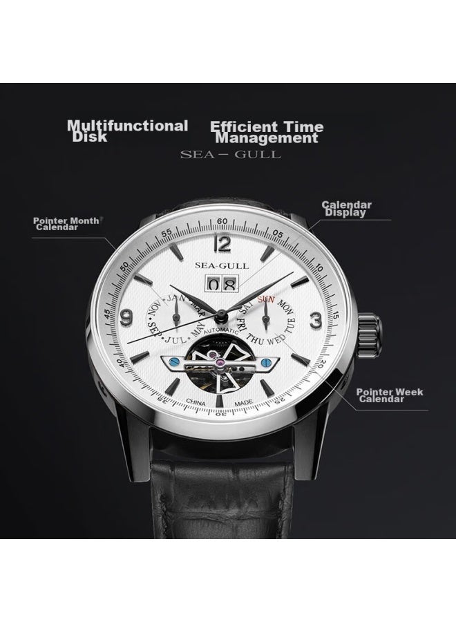 Seagull Men'S Automatic Mechanical Watch With Date, Day, And Month Display, Skeleton Tourbillon, Men'S Watch, Birthday Gift For Men, White - Image 4