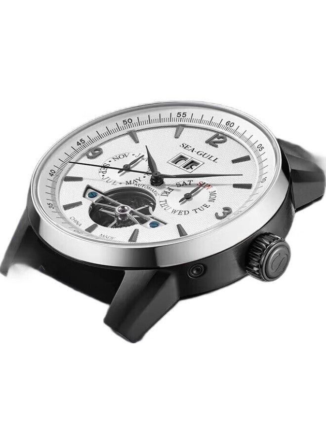 Seagull Men'S Automatic Mechanical Watch With Date, Day, And Month Display, Skeleton Tourbillon, Men'S Watch, Birthday Gift For Men, White - Image 1