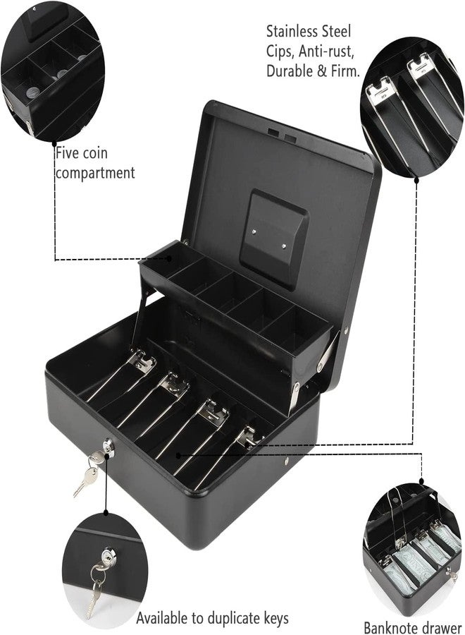 SUNBEET Metal Money Box with Key and 5 Coin Compartments, 4 Note Spring-Loaded Clips Easy to Carry Handel Note Security Box (METAL MONEY BOX) - Image 2