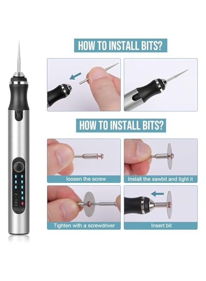 Topleo Electric Engraving Pen with 37 Bits, USB Rechargeable Cordless Engraving Machine, Portable Mini Engraver Tools, DIY Rotary Etching Pen for Jewelry Wood Glass Stone Carving (Silver) - Image 4