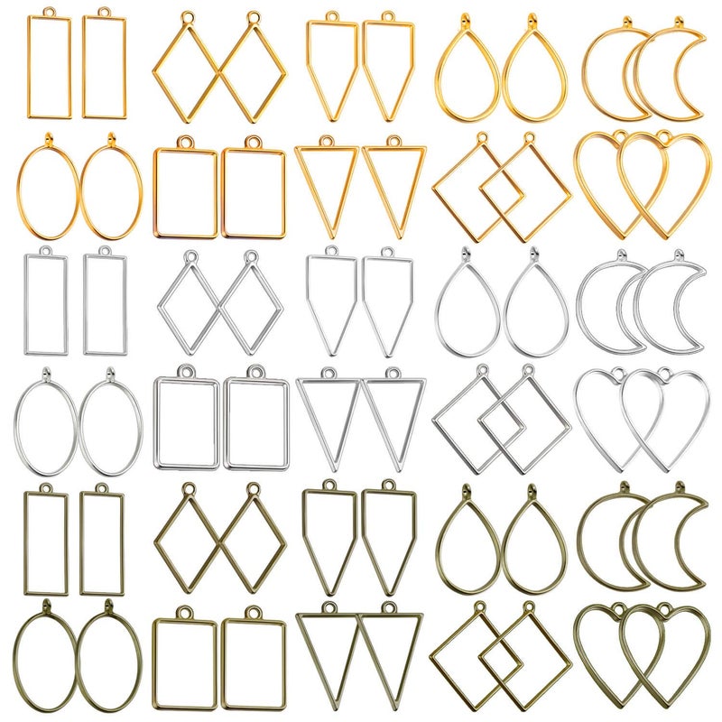 shynek Open Bezels for Resin, Shynek 60Pcs Hollow Frame Pendants Resin Craft Bezels Jewelry Molds for Resin Casting, Necklaces Earrings Making Supplies - Image 1