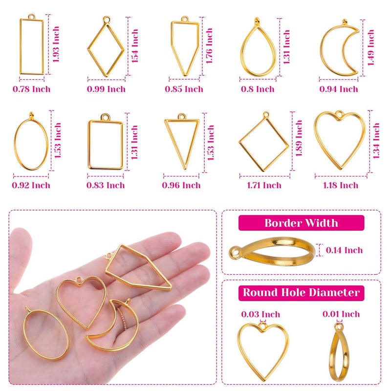 shynek Open Bezels for Resin, Shynek 60Pcs Hollow Frame Pendants Resin Craft Bezels Jewelry Molds for Resin Casting, Necklaces Earrings Making Supplies - Image 3