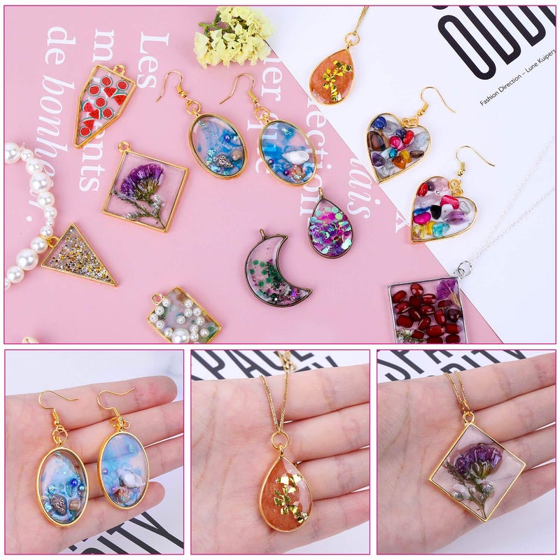 shynek Open Bezels for Resin, Shynek 60Pcs Hollow Frame Pendants Resin Craft Bezels Jewelry Molds for Resin Casting, Necklaces Earrings Making Supplies - Image 5