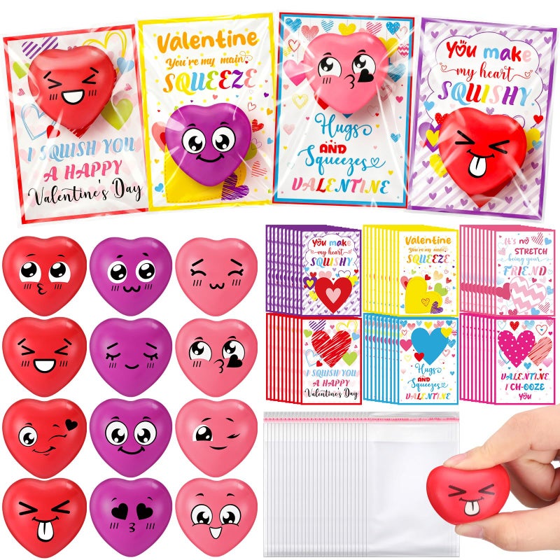 Jerify 200 Pcs Valentines Heart Shape Stress Ball with Cards Stress Relief Fidget Toy for Valentine Party Favors Greeting Cards Gifts Classroom Gift Exchange - Image 3