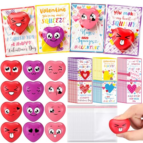 Jerify 200 Pcs Valentines Heart Shape Stress Ball with Cards Stress Relief Fidget Toy for Valentine Party Favors Greeting Cards Gifts Classroom Gift Exchange - Image 1