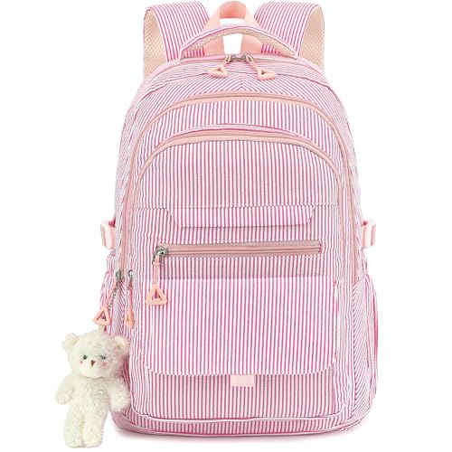 PRLINJSK Girls Backpack for College High Middle School Student Cute Aesthetic Bookbag for Teens Women with Accessories - Image 1