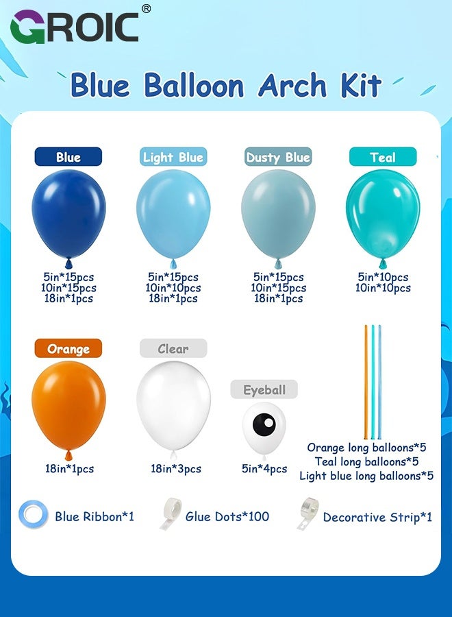 GROIC Blue Balloon Arch Kit - 134PCS Ocean Theme Party Decorations with Blue Teal Dusty Blue Orange Long Balloons for Birthday, Baby Shower, Kids’ Party - Image 2