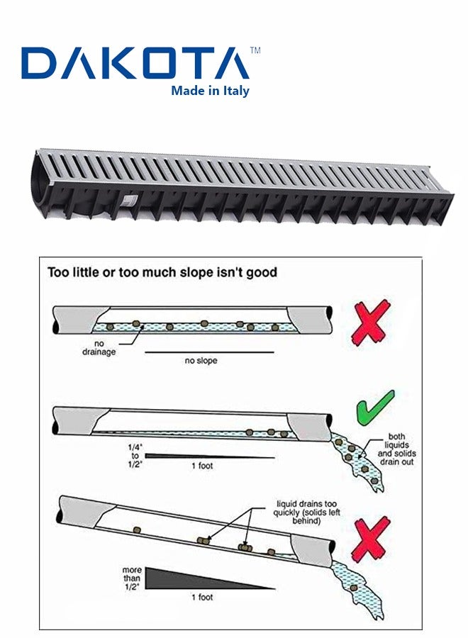 Dakota Floor Channel Grating | Stainless Steel Drainage Channel Gratting with Bottom Trunch for Kitchen, Water Rain Storm, Wet Room, Garden,Butchery Area,Fish Market,Ablution Area and all Indoor and Out Door Spaces (1Mtr Length ) 100x15 HDPE Plastic and Stainless Steel Grating, Loading A-125(1.5 Ton)-Made in Italy - Image 4