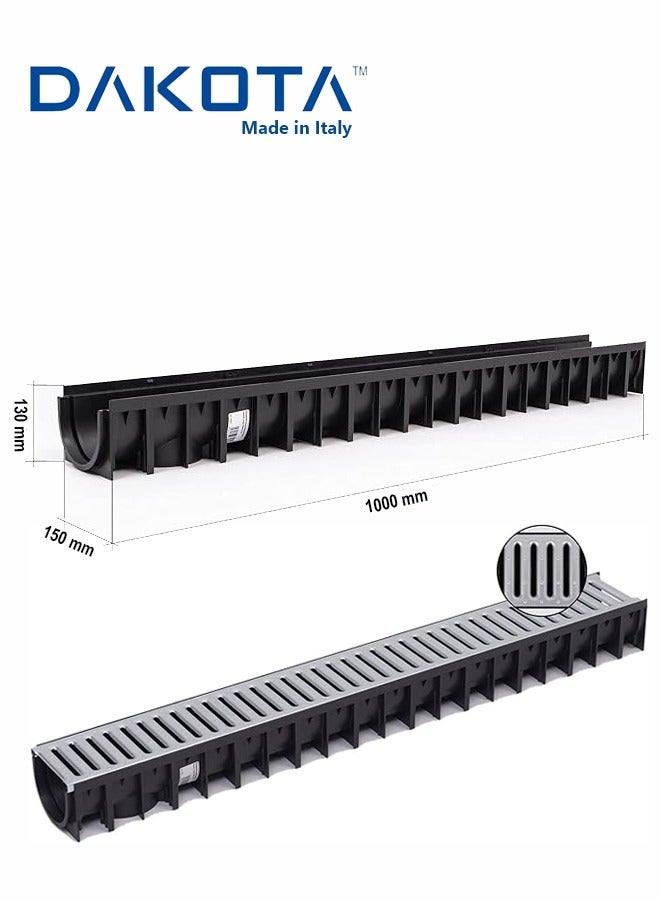 Dakota Floor Channel Grating | Stainless Steel Drainage Channel Gratting with Bottom Trunch for Kitchen, Water Rain Storm, Wet Room, Garden,Butchery Area,Fish Market,Ablution Area and all Indoor and Out Door Spaces (1Mtr Length ) 100x15 HDPE Plastic and Stainless Steel Grating, Loading A-125(1.5 Ton)-Made in Italy - Image 3