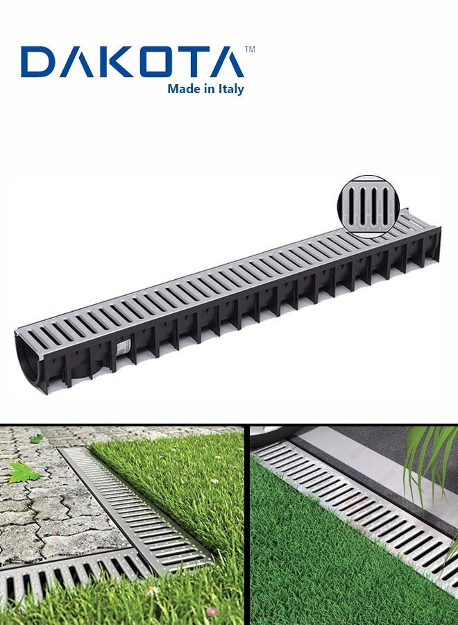 Dakota Floor Channel Grating | Stainless Steel Drainage Channel Gratting with Bottom Trunch for Kitchen, Water Rain Storm, Wet Room, Garden,Butchery Area,Fish Market,Ablution Area and all Indoor and Out Door Spaces (1Mtr Length ) 100x15 HDPE Plastic and Stainless Steel Grating, Loading A-125(1.5 Ton)-Made in Italy - Image 2