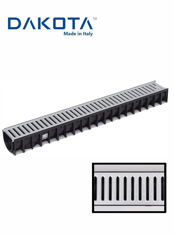 Dakota Floor Channel Grating | Stainless Steel Drainage Channel Gratting with Bottom Trunch for Kitchen, Water Rain Storm, Wet Room, Garden,Butchery Area,Fish Market,Ablution Area and all Indoor and Out Door Spaces (1Mtr Length ) 100x15 HDPE Plastic and Stainless Steel Grating, Loading A-125(1.5 Ton)-Made in Italy - Image 1