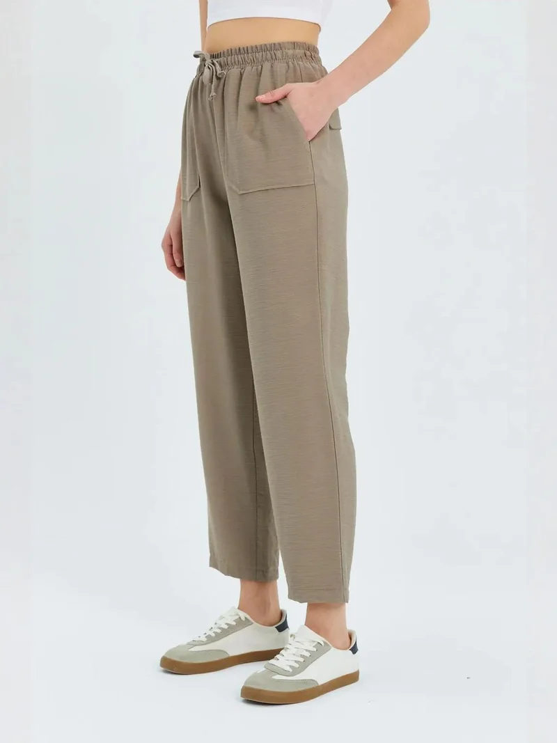 MixRay Beige Natural Mixray High Waist Carrot Fit Pants with Drawstring Waist for Women | Best Price UAE