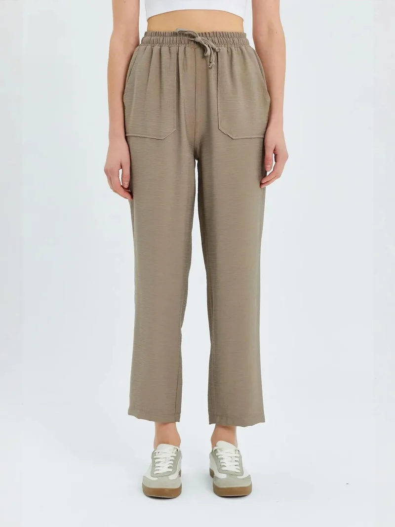 MixRay Beige Natural Mixray High Waist Carrot Fit Pants with Drawstring Waist for Women | Best Price UAE