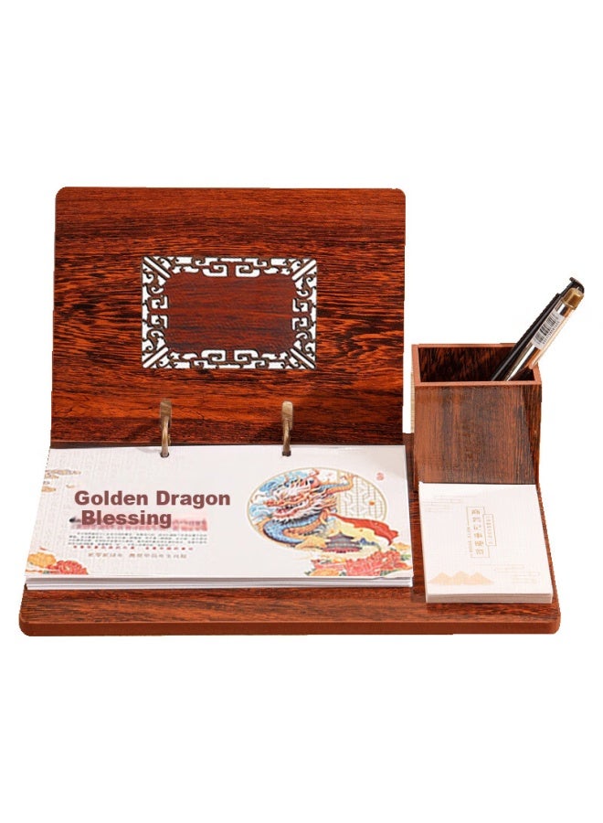Yili Feng, Year Of The Dragon Calendar Desk Calendar Stand, Office Desk Ornament, Weekly Planner, Office Pen Holder, Business Creative Desktop Memo, Wood Grain Gift Box Set 1 12