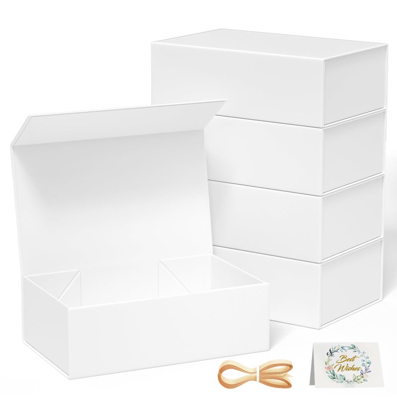 RYDDOY 5 Pack White Gift Box 95x6x3 Gift boxes for Presents with Lids Magnetic Closure Rectangle Collapsible for Bridesmaid Proposal Box Wedding Christmas Halloween Birthday Gift Packging