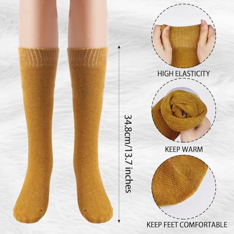 6 Pairs Warm Knee High Socks for Women Cotton Thick Stockings Thermal Socks Winter Warmers Accessories - Image 2