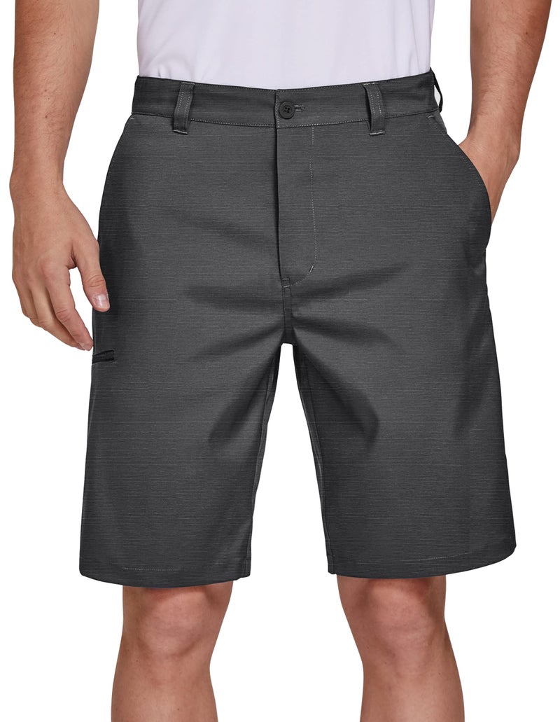 PULI Men's Golf Stretch Casual Shorts Chino Hybrid Dress Flat Front Lightweight Quick Dry with Pockets Black 38
