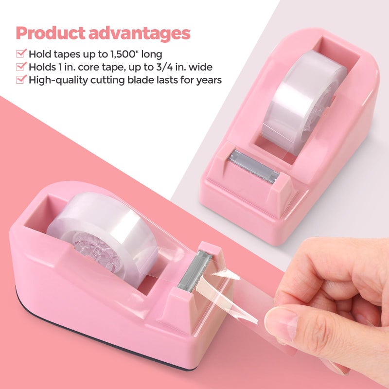 SKYDUE Pink Desk Accessories 10Pcs, Rotating Pen Holder for Desk, Stapler, Staple Remover, Tape Dispenser,2pcs Tape Refills, Binder Paper Clips Kit, Scissor,Pink Office School Supplies - Image 5
